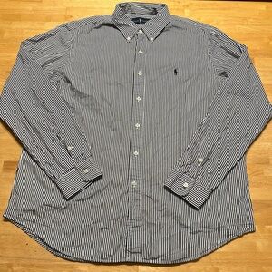 LaurenRalph Lauren Woman XL Button Up Shirt Top Striped Black White LikeNew